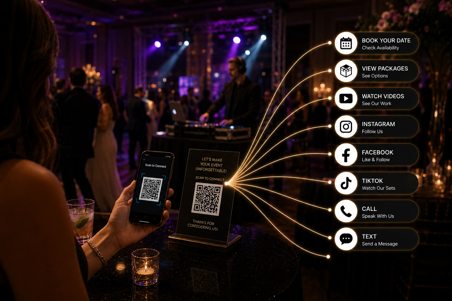 DJ scanning QR code at wedding reception