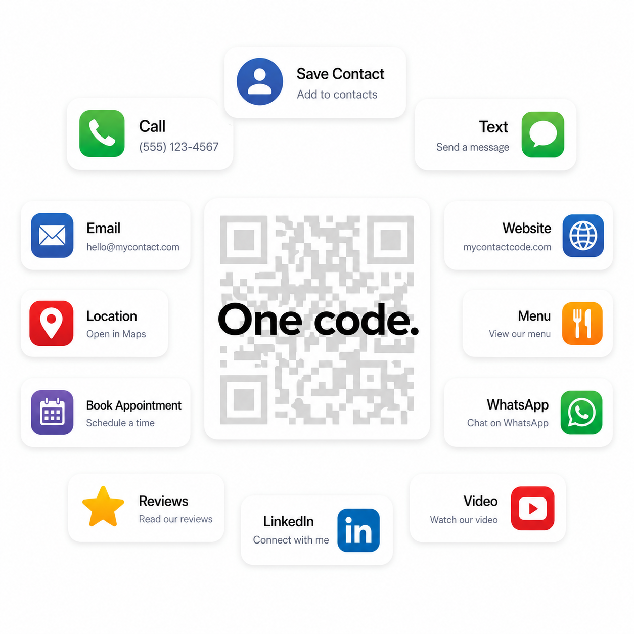 Mobile phone scanning a MyContactCode QR code on a business card